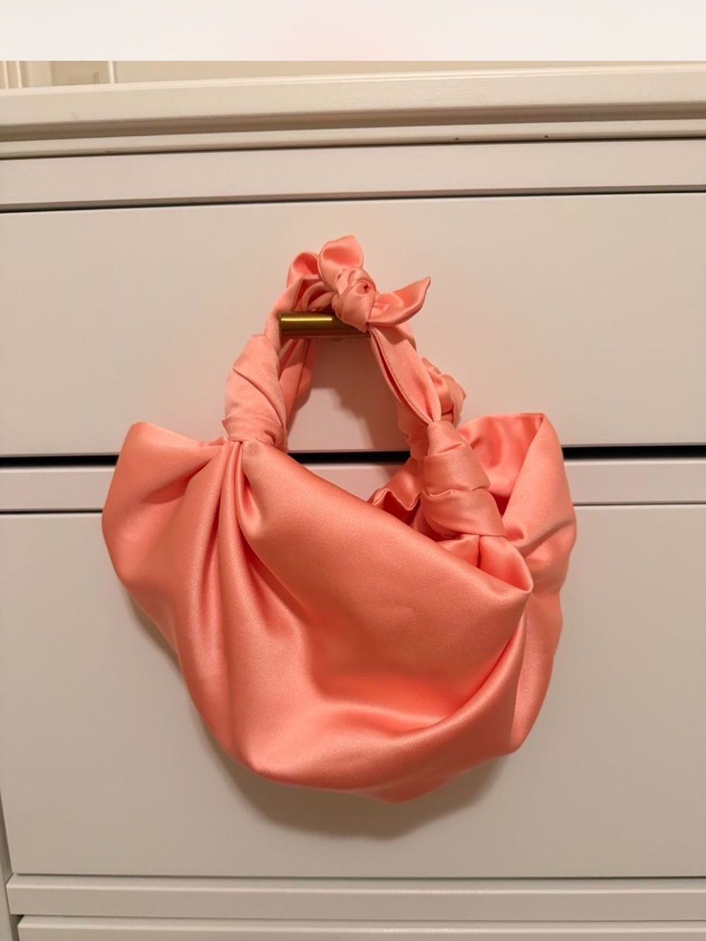 Satin Knotted Handle Mini Bag in Coral Pink